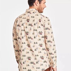 Men's Beige Button Down Shirt with Forest Print